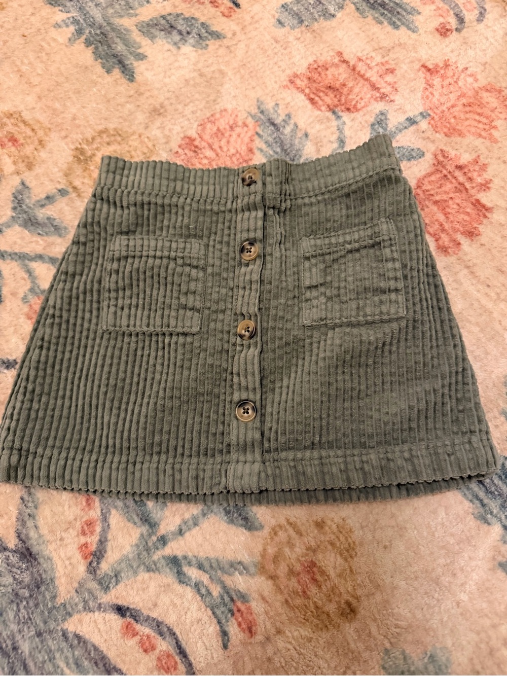Girl’s Corduroy Button-Front Mini Skirt in Olive Green